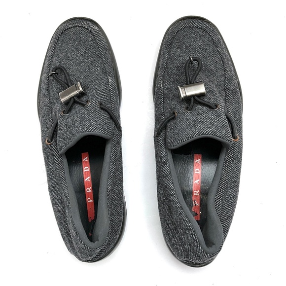 Prada Gray Wool Flat Loafers - Picture 1 of 16